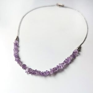Vintage Sterling Silver Liquid Silver Necklace Amethyst Chips 925
